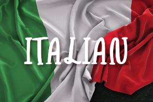 italian flag with the word "Italian" across the flag